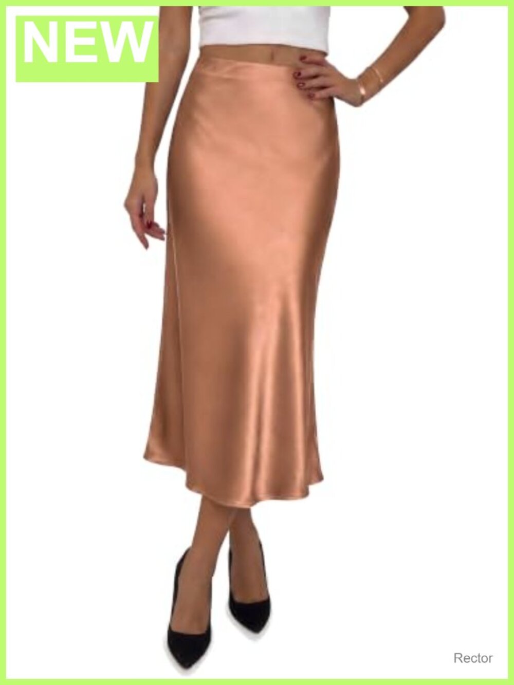 Satin Midi Skirt High Waisted A-Line Flared Long Silk Skirt